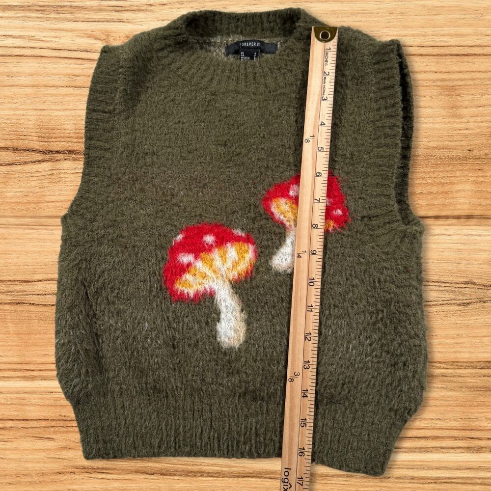 Forever 21 Fuzzy Mushroom Eyelash Knit Mock Neck Sweater Vest Green Small - Picture 7 of 8